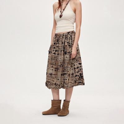 ACOSEY 25FW原创定制版复古油墨画图案设计感抽褶立体剪裁半裙