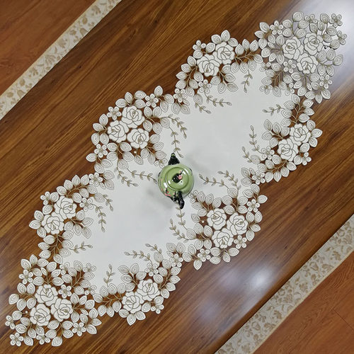 中式欧式布艺绣i花桌布茶几巾桌旗桌垫镂空盖巾餐垫餐桌实木桌旗