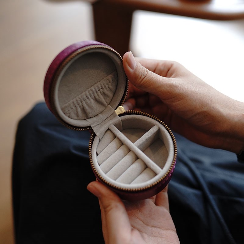 植鞣牛皮复古旅行小巧便携耳环戒指G首饰盒真皮饰品迷你收纳盒