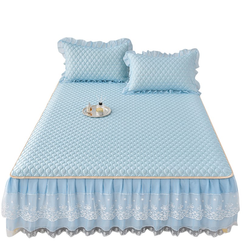 乳胶冰丝凉席三件套夏天可机洗软垫床上用品水洗空Q调席1.8m床裙