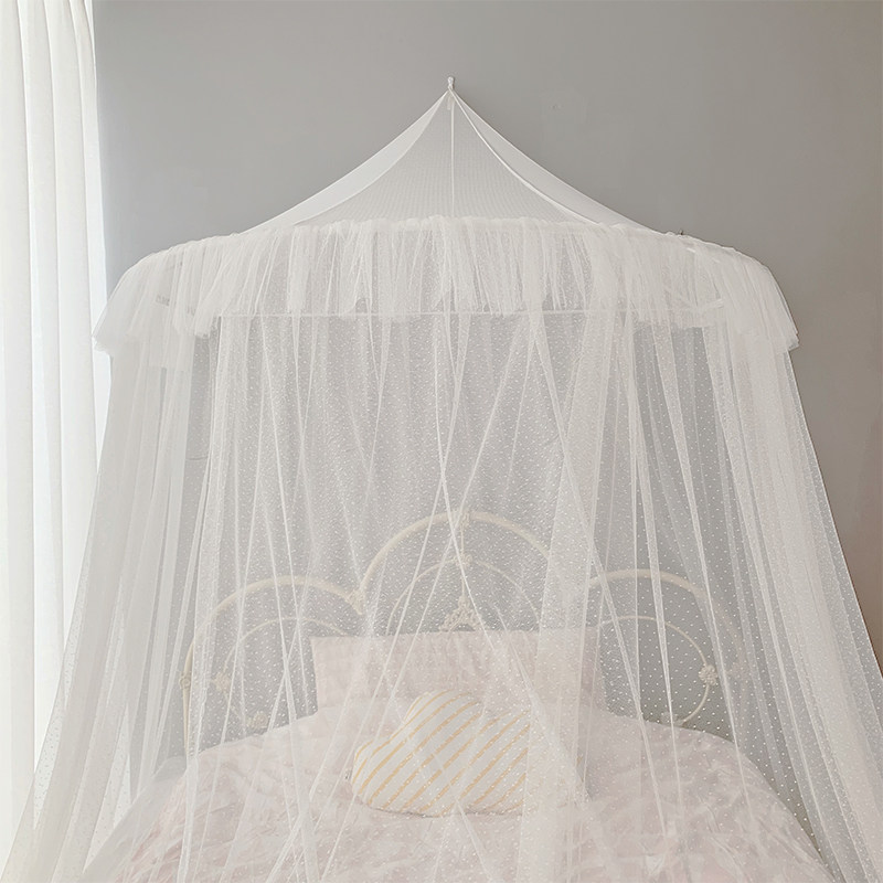 儿童房蚊帐公主风ins圆顶吊帐家用女孩1.5m1.8米床W幔可折叠免安