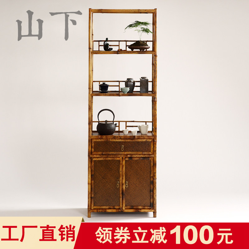 中式梅鹿茶柜真如复古竹编茶棚z茶具收纳展示架竹制茶空间会所书