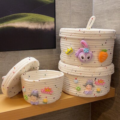 可爱桌面收纳篮带盖化妆u品零食杂物蓝子内衣袜子女孩整理收纳筐