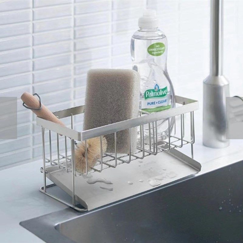 日式新款304不锈钢沥s水架厨房收纳架洗碗海绵架日式导流板沥水架