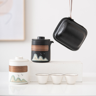 旅行功夫茶具套装 快客杯茶杯收纳B包陶瓷户外一壶三杯泡茶杯便携