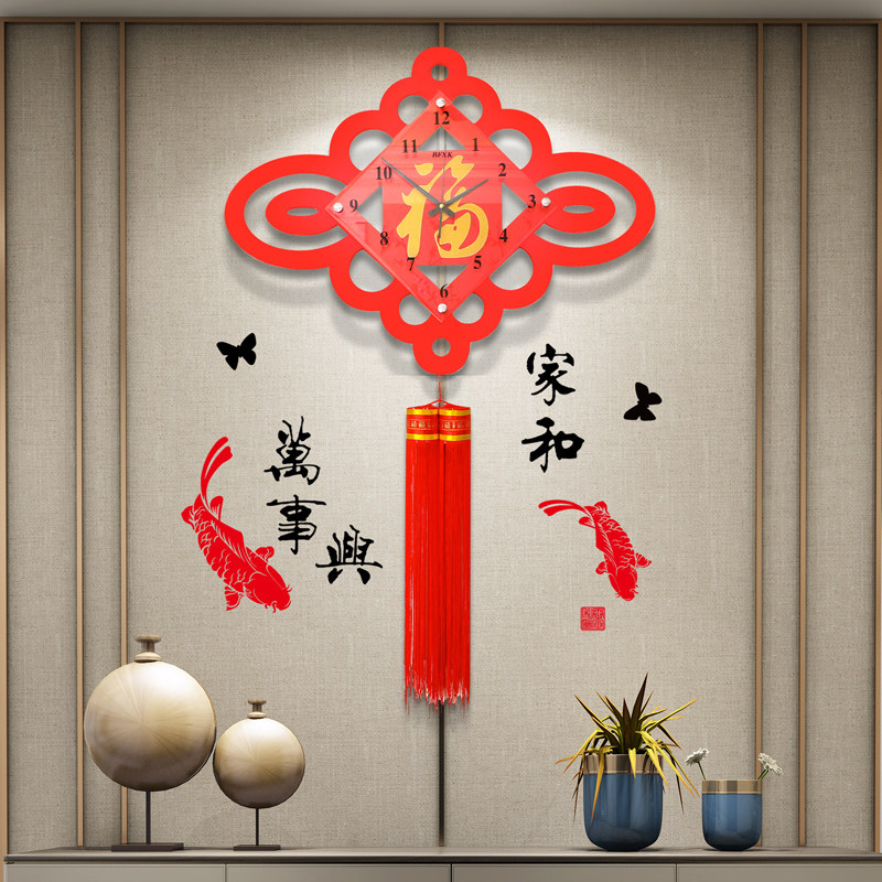 中国结风钟表挂钟客厅家r用大气创意静音挂表个性时尚电子石英时