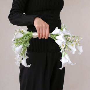 仿真花白色马蹄莲 新娘婚礼拍照把束领证花 O假花影楼结婚拍照道