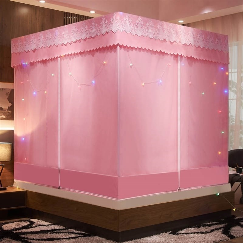 落地1.5m方顶宫廷宝宝全封闭公主风F遮光三开门家用蚊帐床帘一体