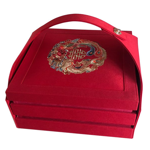 结婚大红色新娘嫁妆装p金银首饰的箱子放现金木盒礼金箱四件套木