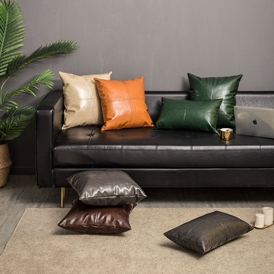 轻奢拼色油蜡皮抱枕沙发靠垫客厅抱枕皮靠垫抱枕皮沙发Z抱枕皮枕