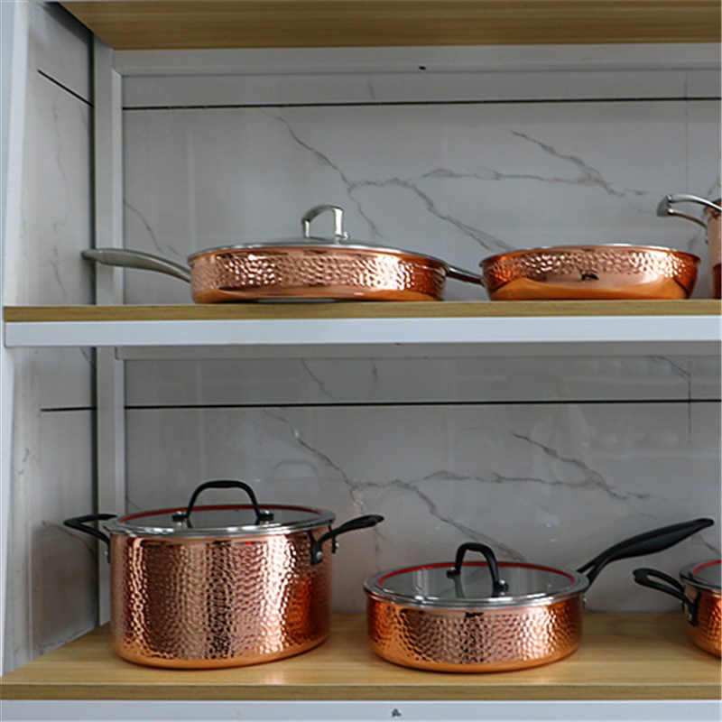 外贸不锈钢锤h印铜锅出口德国不锈钢煎锅厨房软装样板房汤锅煎锅