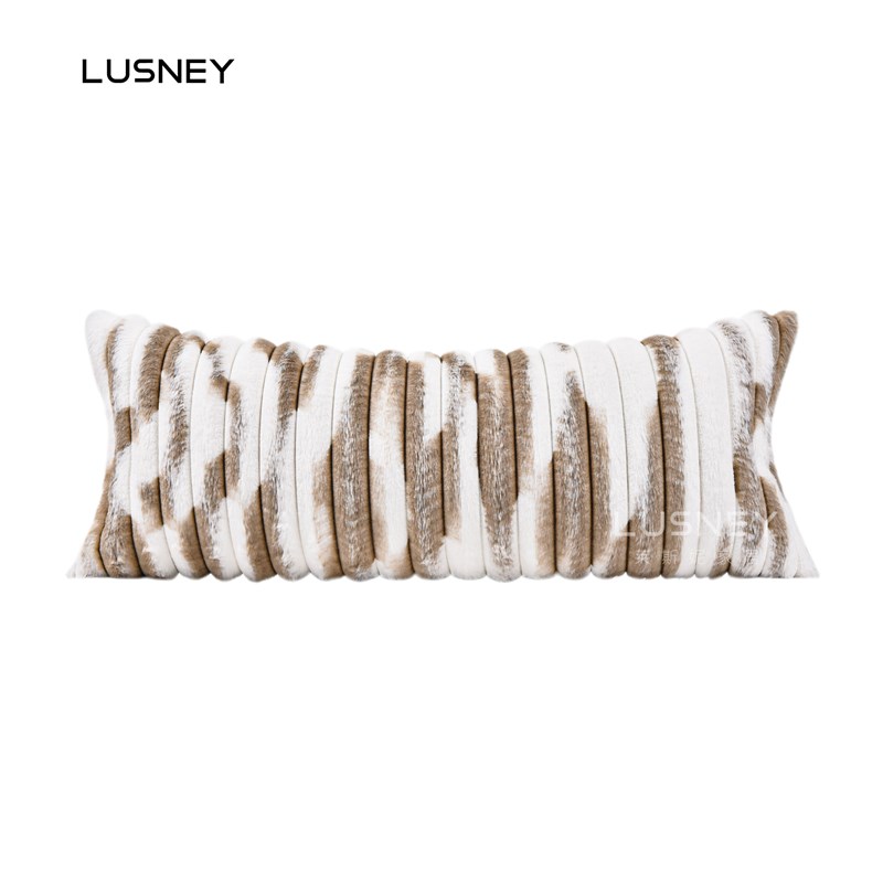 轻奢高档毛绒手感沙发p抱枕客厅软装样板房间酒店长条靠枕腰枕靠