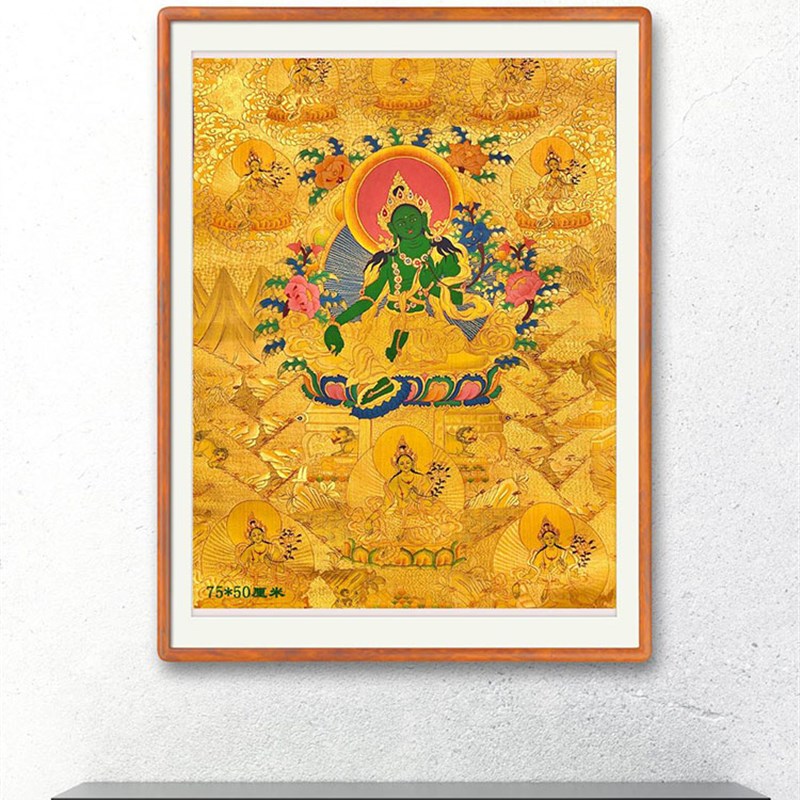 绿度黄财阿弥尼泊尔多p款金箔手绘棉布唐卡挂画客厅书房玄关装饰