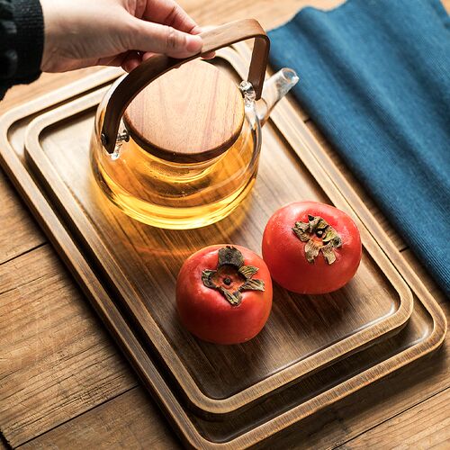 复古竹木托盘f一人食餐盘托盘木质托盘长方形壶承盘木盘子茶点盘