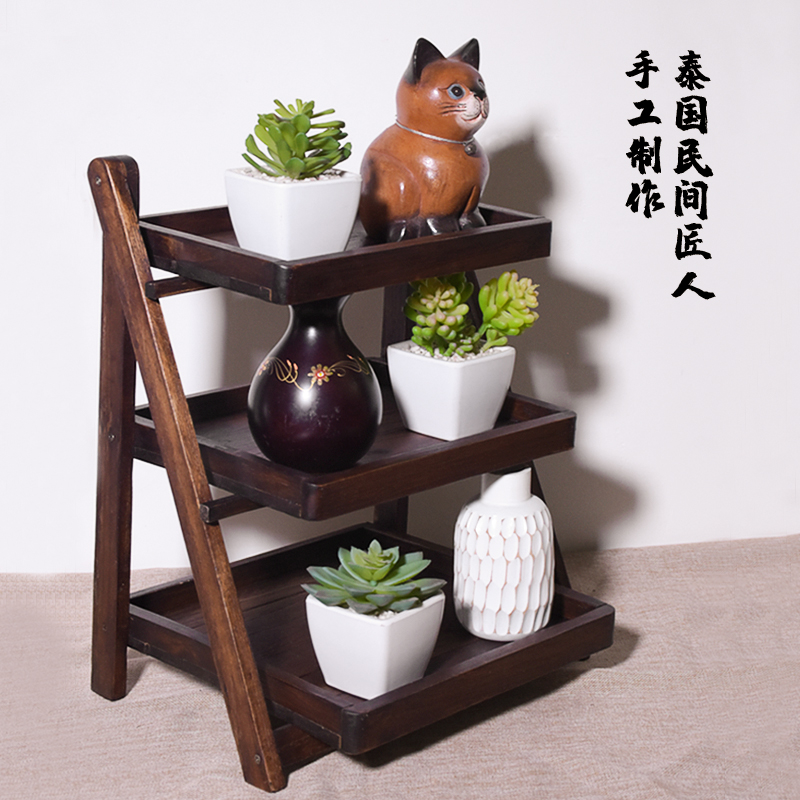 摺叠三层置物架桌面浴p室化妆室厨房台面木质收纳家用多功能实木