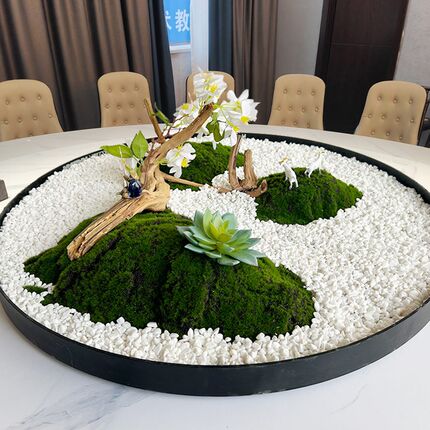 餐桌中间摆件大圆桌中间转u盘摆花桌花仿真花圆桌中间造景装饰景