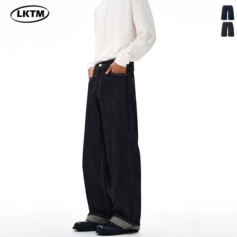 LKTM男装 复古原牛赤耳红边2023M牛仔裤男女潮牌宽松直筒休闲长裤