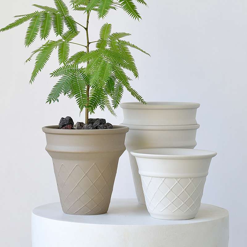 甜筒花盆粗陶无釉可爱陶瓷白色透气陶土兰花盆栽奶油陶盆摩卡高脚