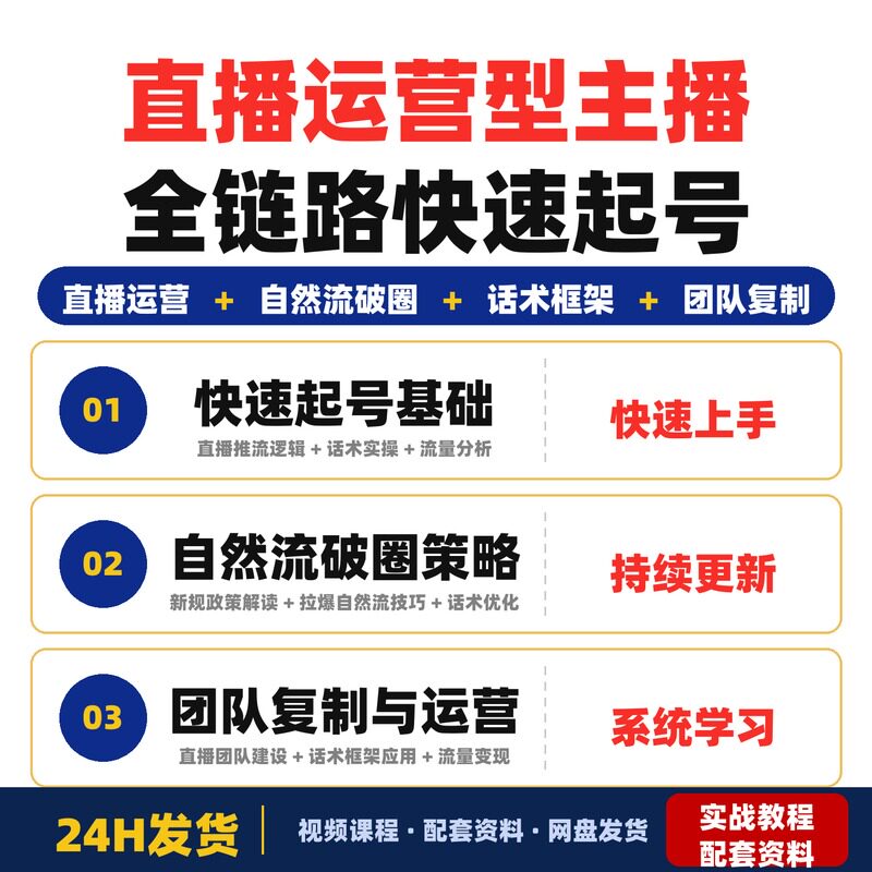 直播运营型主播全链路课程快速起号自然流破圈团队复制完整版