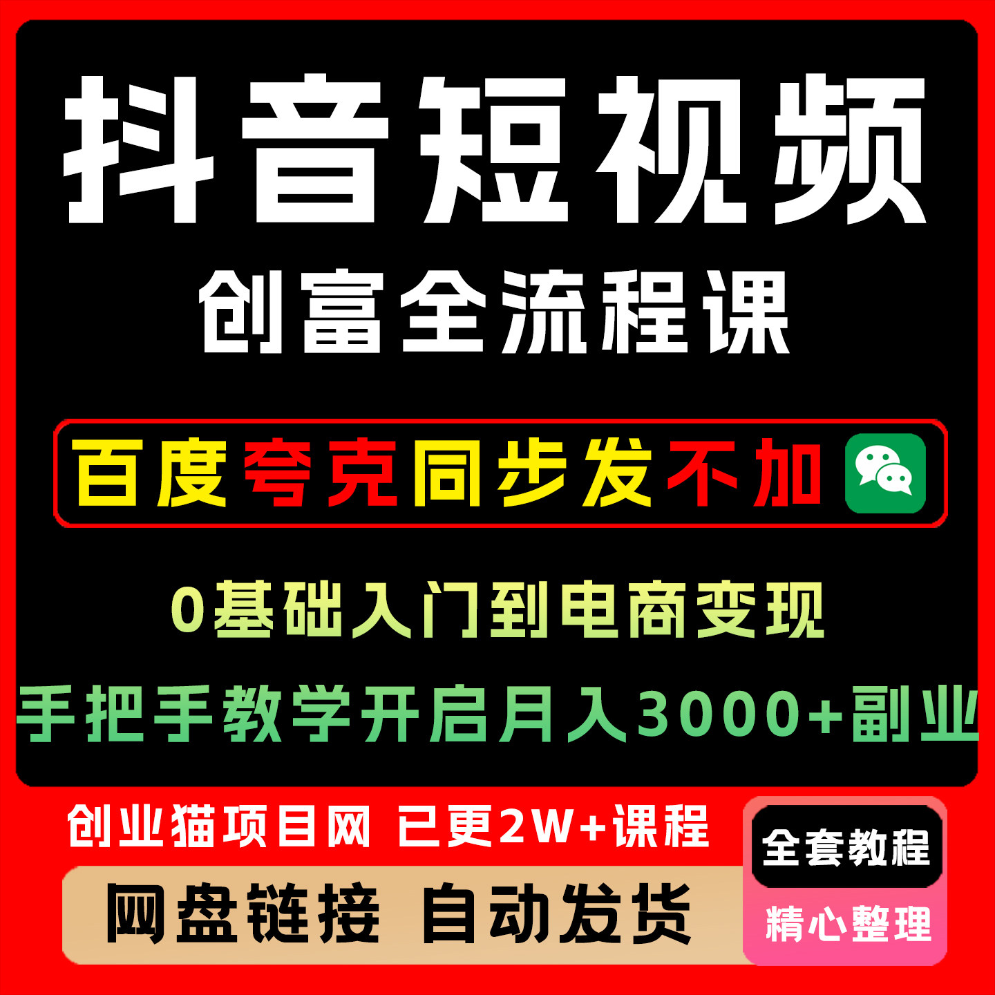 抖音短视频创富全流程课，0基础入门到电商，手把手教，网络副业