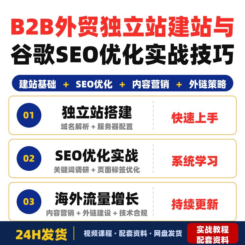 B2B外贸独立站建站与谷歌SEO优化实战课程涵盖建站基础SEO完整版