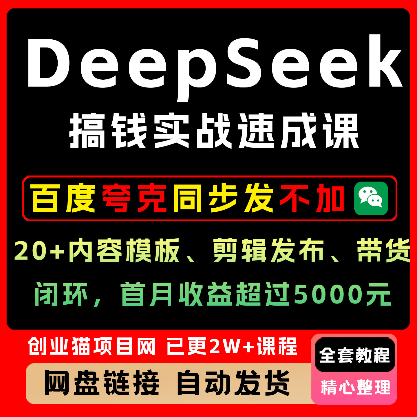 DeepSeek搞钱实战速成课,20+内容模板、剪辑发布、带货闭环
