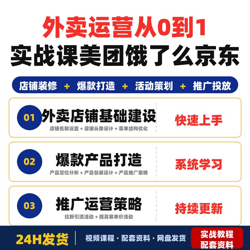 外卖运营从0到1实战课美团饿了么京东外卖店铺装修爆款打造推广图片