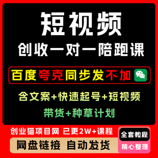 短视频创收一对一陪跑课，含文案+快速起号+短视频带货+种草计划