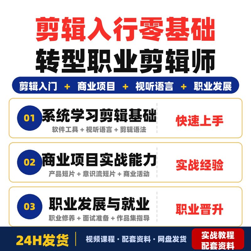 剪辑入行系统课程零基础转型职业剪辑师全流程实战商业项目完整版
