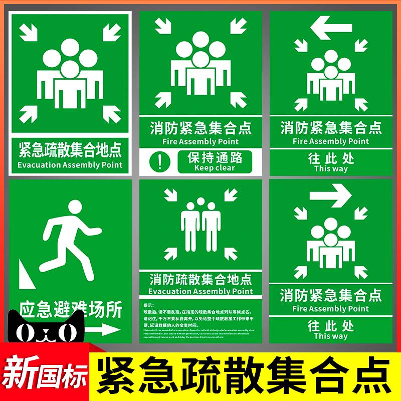应急避难场所间指示牌紧急疏散集合点标识避险安全逃生标志提示墙