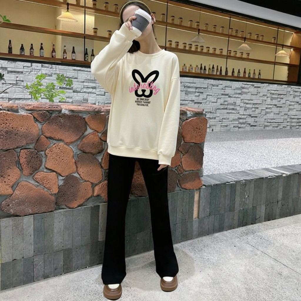 女童加绒微喇叭裤连帽卫衣套装