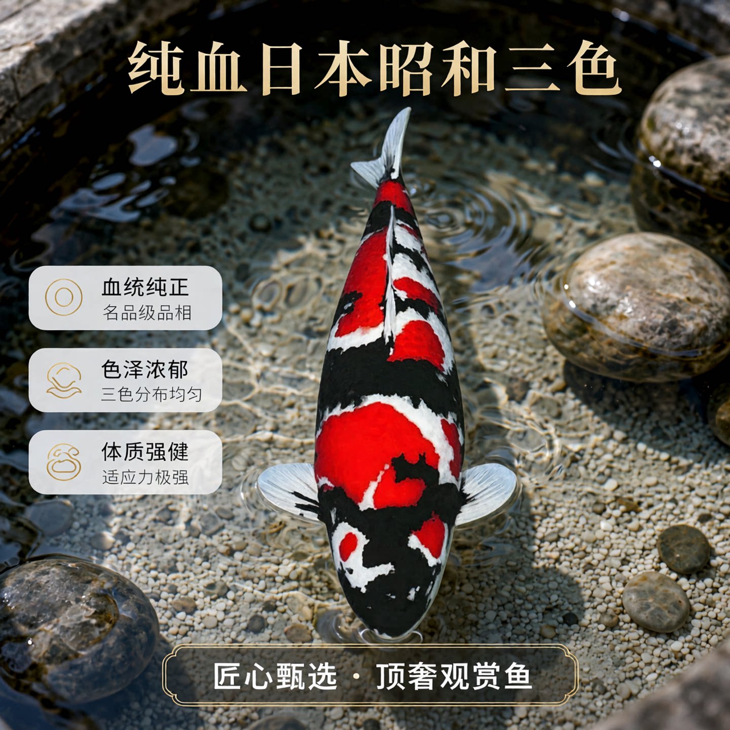 日本进口纯种黑白锦鲤活鱼大型白写昭和三色淡水冷水好养活观赏鱼