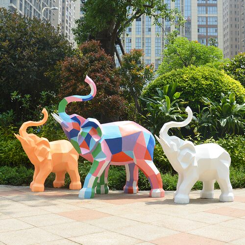 钢几何大象雕塑大公园小区广场草坪绿化落地动物小品