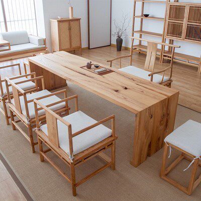 新老榆木茶桌椅办公室泡茶桌工作台大板桌实木茶台