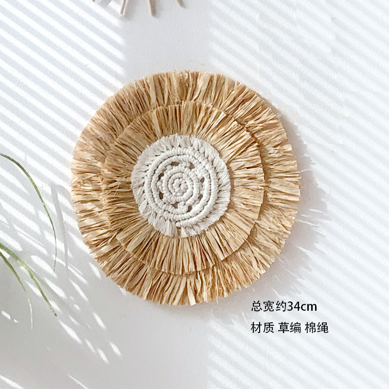 风墙壁装饰装圆形草编藤编麻绳波西亚客厅背景壁挂饰