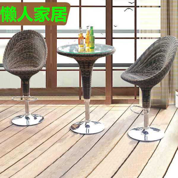 户外酒吧咖啡旋转升降藤椅茶几组
