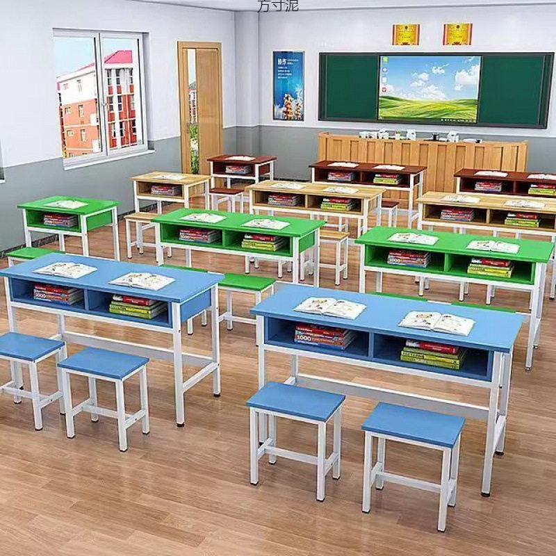 中小学生双层带抽屉课桌椅批发