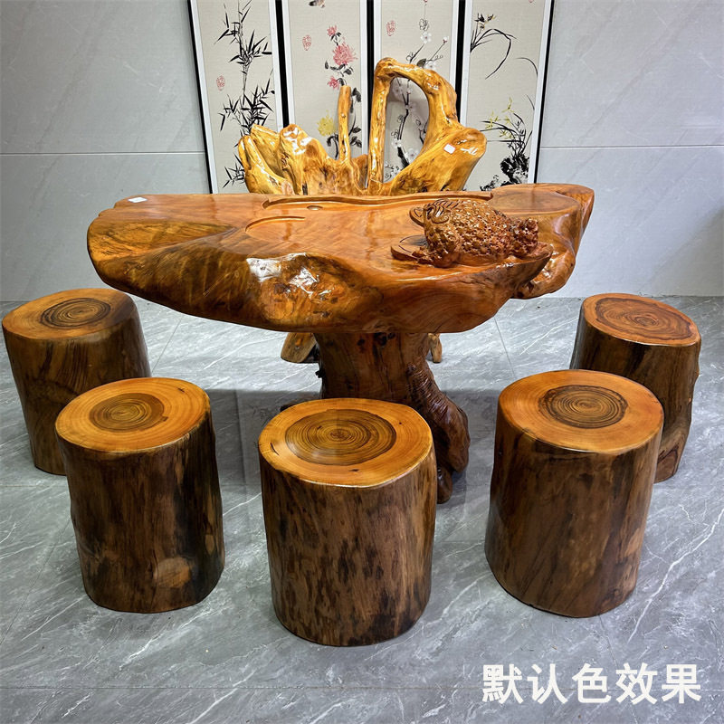 香樟实木树桩墩根雕茶几底座
