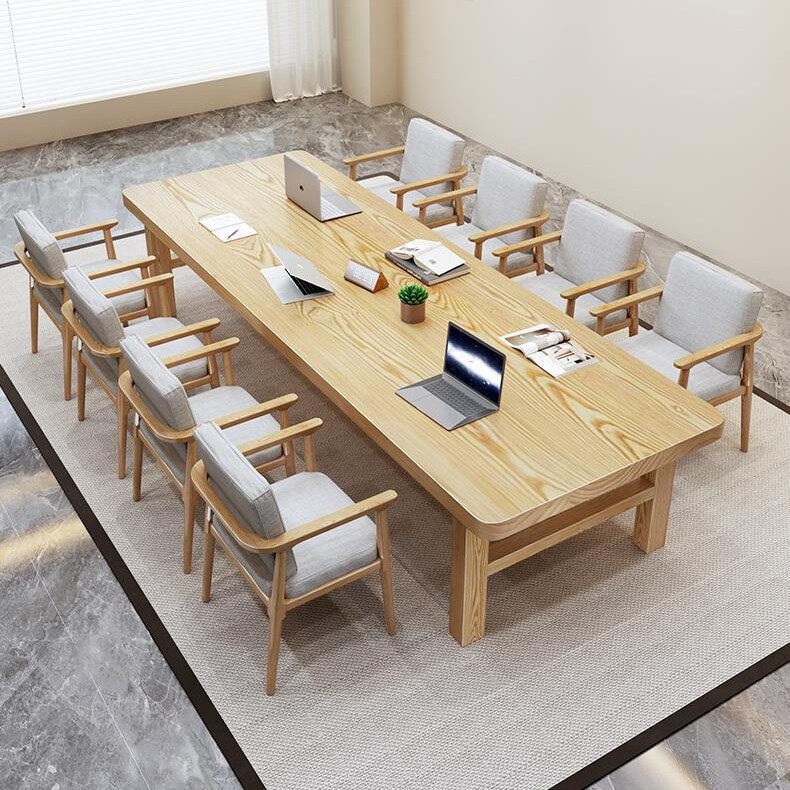 原木色大型实木会议桌大长书桌电脑桌去客厅化学习桌办公桌工作台