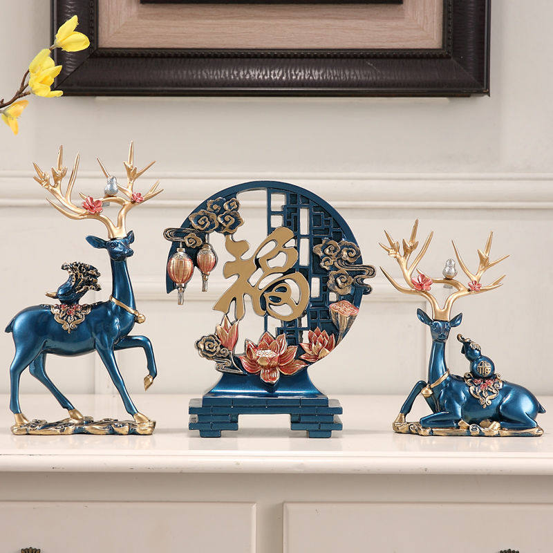 创意鹿客厅摆件装饰品电视柜酒柜玄关家居工艺品轻奢饰品新中式