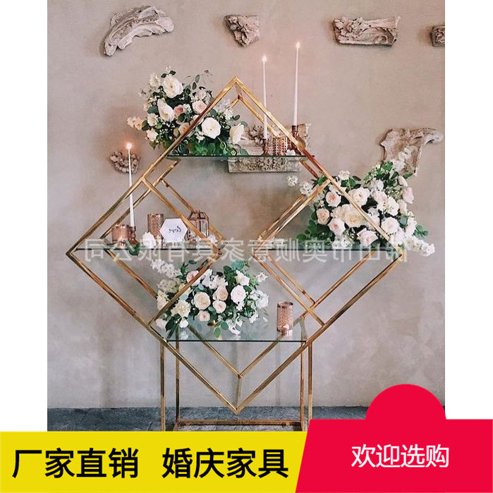 婚礼六边形不锈钢三层玻璃酒架