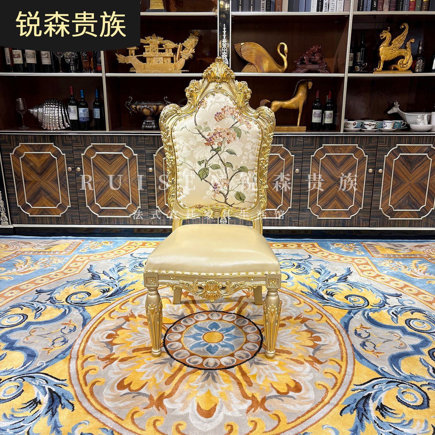 法式头层牛皮实木软包餐椅