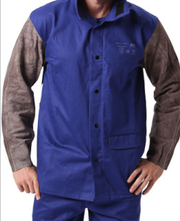 友盟AP-2530 蓝色防火布配炭啡色皮袖焊接服