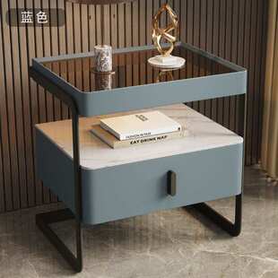 钢化玻璃铁艺床头柜家用卧室2024新款轻奢高级感主卧简约现代黑色