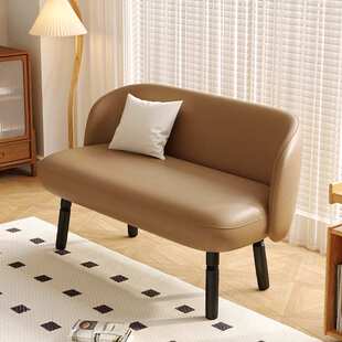 公寓网红小型复古沙发双人真皮卧室小沙发椅法式奶油风客厅沙发