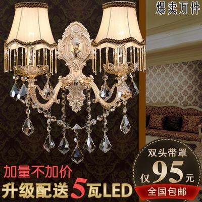 欧式壁灯床头灯客厅卧室电视背景墙壁灯酒店LED双头水晶壁灯GB009