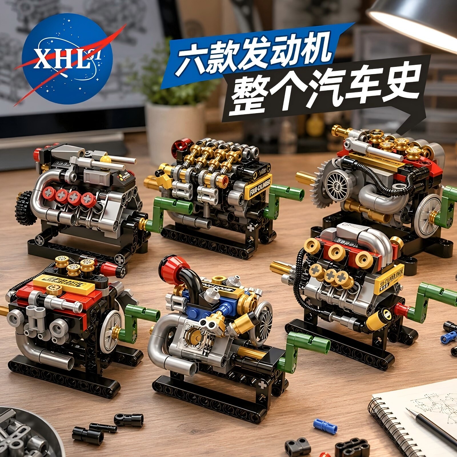 V8发动机模型汽车拼装男孩玩具益智积木拼图6到12岁儿童生日礼物图片