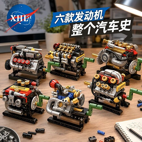V8发动机模型汽车拼装男孩玩具益智积木拼图6到12岁儿童生日礼物
