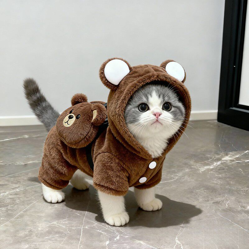 猫狗秋冬保暖小熊毛绒四脚衣