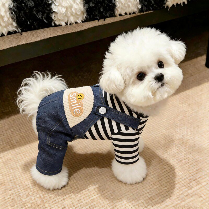 狗狗衣服春秋款牛仔假两件泰迪比熊雪纳瑞小型幼犬保暖宠物四脚衣